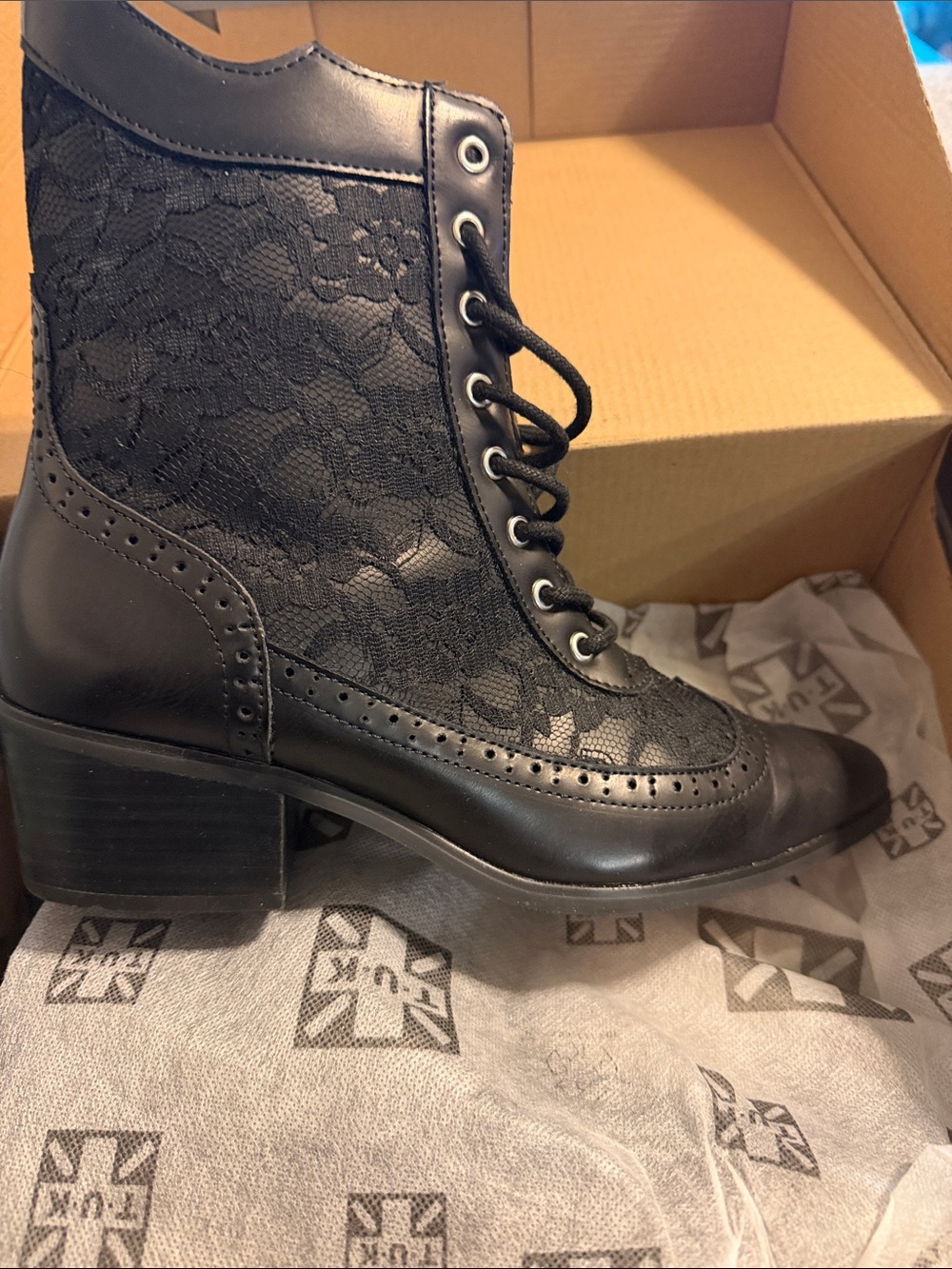 Women's Black Lace-Inset Lace-Up Ankle Boots